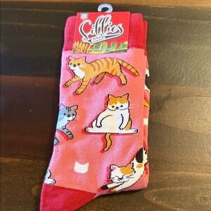 Cat Design Socks - Pink and Red